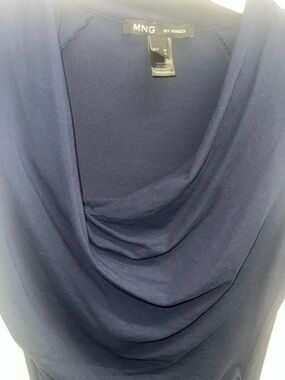 Mango Navy Draped Cowl Neck Top